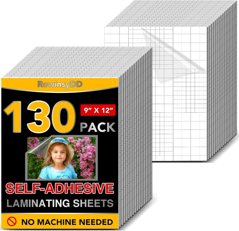 RowinsyDD 130 PCS Self-Adhesive Laminating Sheets, 9 x 12 Inches Clear Laminating Sheets No Machine Needed Self Sealing Laminate Sheets - Image 1
